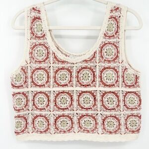 Rachel Zoe Crochet Granny Square Tank Top Size S/M Sleeveless Knit Boho Festival